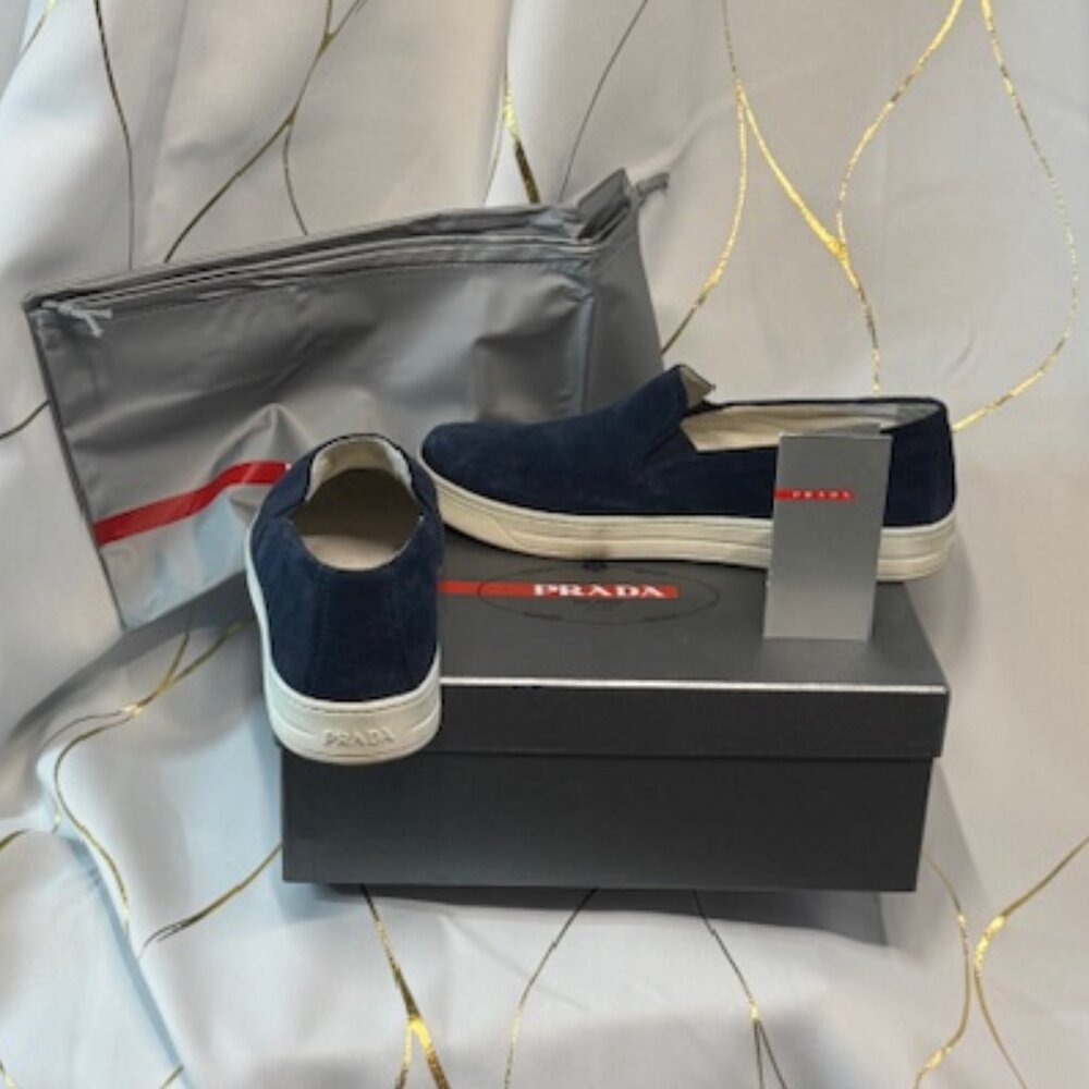 Prada Suede Slip-On Loafers — Blue | Size 40.5 - Picture 2 of 6